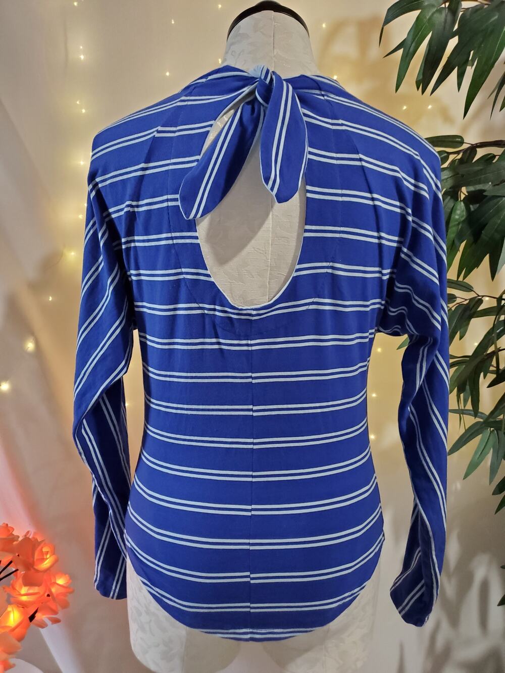 Free People Ardmore Nautical Stripe Keyhole Tie Blue Long Sleeve Top Women's XS